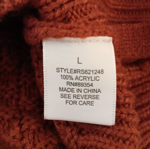 No Comment Burnt Orange Cable Knit Sweater Top Sz Lg - Picture 4 of 7